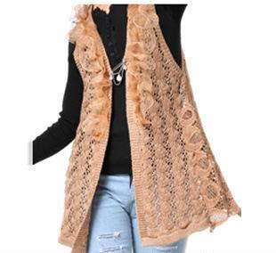 秋冬新風(fēng)尚 韓版中長(zhǎng)款無(wú)袖鏤空針織開衫引領(lǐng)穿搭潮流